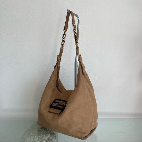 Fendi Mamma Baguette Suede Shoulder Bag – Tortoise & Gold Hardware - Picture 4 of 16